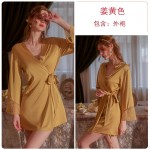 Guiruo Spring/Summer New Open Back Lace Hanging Pajama Dress Pleated Drawstring Pajama Outer Robe Women's Home Furnishing Set 1861