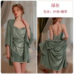 Guiruo Velvet Open Back Sexy Charm Split Sleeping Dress Simple and Comfortable Lace up Outer Robe Women's Home Fur Set 2821