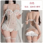 Guiruo Fun Lingerie Sexy and Sweet Spliced Sheer Lace Open Cut Free One Piece Uniform Set 2390