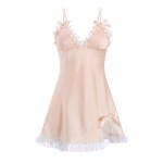 Guiruo Spring/Summer Bowknot Mesh Spliced Satin Nightwear Sweet Chest Cushion Suspender Sleepwear Home Suit 1380