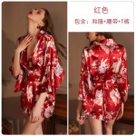 Guiruo Fun Underwear Japanese Printed Kimono Low cut Breast Dewing Temptation Nightgown Waist Pulling Cardigan Uniform Set 1597