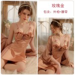 Guiruo Brand's New Open Back Temptation Chest Cushion Gathered Strap Sleeping Dress French Outrobe Home Furnishing Set P3143