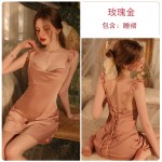 Guiruo French playful ice silk pajamas with open back seductive straps, suspenders, pajamas, outerwear, home clothing set J3276