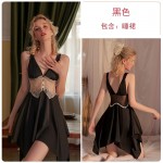 Rose Like Autumn and Winter Sexy Lace Perspective Temptation Solid Color Pure Desire Sling Sleeping Dress Outer Robe Women's Home Fury Set 2413