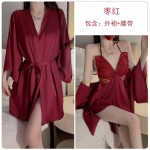 Guiruo Bride Morning Robe Sexy Backless Temptation Ice Silk Pajamas Comfortable and Simple Outer Robe Home Suit Set P3945