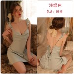 Guiruo French high-end pajamas with open back straps, seductive suspenders, pajamas, outerwear, women's home wear set J3276