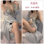 Guiruo Solid Color Pajamas Lace up Pajamas Sexy Deep V Lace Satin Suspended Pajama Dress Home Furnished Set 272