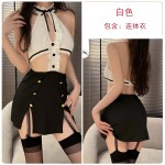 Guiruo Sexy Waist Exposed Alluring One Piece OL Professional Dress Secretary Tight Fit Hip length Split Short Skirt Uniform Set 2929