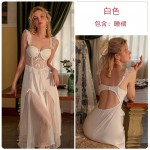 Guiruo Sexy Mesh Lace Steel Ring Gathering Chest Cushion New Year Sling Sleeping Dress Outer Robe Home Suit Set J2670