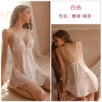 Guiruo Sexy Temptation Lace Open Back V-Neck Smooth Women's Suspender Dress Outer Robe Comfortable Home Suit Set 1690