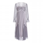 Guiruo Sexy V-neck with Chest Cushion Satin Collar Combination Fresh and Pure Perspective Lace Nightwear Home Suit Set W2805