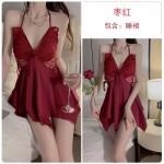 Guiruo Sexy Backless Temptation Ice Silk Pajamas Butterfly Perspective Sling Sleeping Dress Simple Outer Robe Home Furnishing P3945