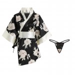 Guiruo Fun Lingerie Uniform Temptation Open Front Printed Japanese Bow Big Cuffs Kimono Sexy Set 693