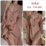 Guiruo Brand Silk Smooth Satin Face with Chest Pads Perspective Lace Sexy Cross Back Sleeping Dress Outer Robe Home Suit 3616