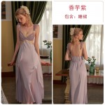 Rose like Spring and Summer Pure Desire Mesh Perspective Attractive Long Ice Silk Comfortable Sleeping Dress Women's Home Fury Set S2787