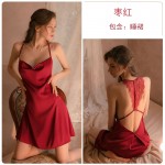 Qiruo Brand Autumn and Winter Sexy Deep V Satin Long Dress Pajamas with Open Back Temptation Sling Dress Home Suit Set 1571