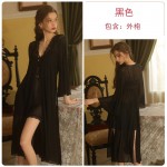 Guiruo Sexy Mesh Perspective Temptation Private Room Pajamas Chest Cushion Suspended Skirt Lace up Outer Robe Home Suit Set 1827