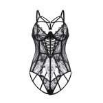 Guiruo Fun Lingerie Women's Sexy Hollow out Temptation Steel Ring Gathering Hot Perspective One Piece Uniform Set 1409