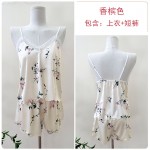 Guiruo brand comfortable pajamas in Europe and America, sexy printed deep V suspender top and shorts, women's home wear set 19070