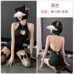 Guiruo Fun Lingerie Open Back Cat Girl Chest Sexy Hollow out Temptation Slim Fit Wrap Hip Dress Passionate Uniform 805