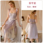 Guiruo Underwear French Light Luxury Satin Face with Chest Cushion Small Chest Gathering Perspective Lace Women's Suspender Home Sleeping Dress 3386