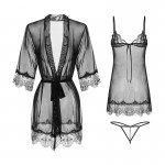 Guiruo Fun Underwear Sexy Mesh Sweet Bow Tie Solid Color Hanging Sleeping Dress Qipao Home Suit Set 525