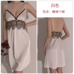 Guiruo Spring/Summer New Sexy Deep V Satin Splice Mesh Embroidery Hanging Strap Nightwear Home Suit Set Issued on behalf of 252