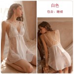 Guiruo Brand Sexy Pure Desire Nightwear Lace Solid Color Suspended Dress Lace up Morning Robe Outer Robe Home Suit Set 1690