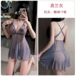 Guiruo Fun Lingerie Cross Backless Seduction Deep V Lace Pajamas Perspective Suspended Dress Home Suit Set 1639