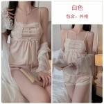 Guiruo Summer New Ice Silk Sweet Hanging Pajama Shorts, Outer Robe, Private Simple Women's Home Furnishing Set 3486