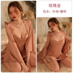 Guiruo French playful ice silk pajamas with open back seductive straps, suspenders, pajamas, outerwear, home clothing set J3276