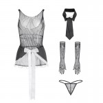 Guiruo Fun Lingerie Sexy Lace Perspective Temptation Professional Wear OL Tie Role Playing Uniform Set 8052