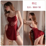 Guiruo brand sexy solid color open back pajamas, mesh suspender pajamas, tie up outerwear, women's home clothing set 2111