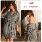 Guiruo Sexy Satin Lace Lace Pajamas Sexy Deep V Sling Pajama Dress Pajama Bathrobe Home Suit Set 245