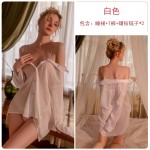 Guiruo Fun Underwear Sexy Perspective Chiffon Silk Smooth Boyfriend Shirt Sleeping Dress Loose Pure Desire Uniform Set 2622