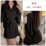 Guiruo Sexy Lace Pajamas with Chest Pads Gathered Open Back Large Suspended Sleeping Dress Outer Robe Home Suit Set 1690