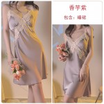 Guiruo Brand Silk Smooth Satin Lace Deep V with Chest Pads to Show Slim Slim Slim Hanging Strap Sleeping Skirt Outer Robe Home Furnishing 3789