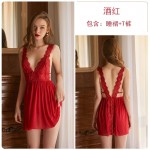 Guiruo Fun Underwear Deep V Sexy Mesh Perspective Attractive Lace Thin Split Sleeping Dress Home Fury Women's 725