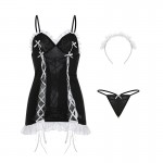 Guiruo Fun Lingerie Sexy Lacing Hollow out Temptation Sweet Maid Hanging Dress Bed Uniform Sexy Set 1742