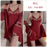 Guiruo Sexy Open Back Temptation Mesh Perspective Satin Slim Fit Slim Slim Sleeping Dress Outer Robe Women's Home Set 1984