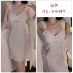 Guiruo Sexy V-neck Low cut gathered and padded with Sweet Lace Perspective Temptation Sleeping Dress Outer Robe Home Suit J3123