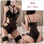 Guiruo Fun Underwear Sexy Lacquer Leather Temptation Passionate No Take Off Buckle Open Range Perspective One Piece Uniform Set 1801