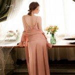 Guiruo Brand Sexy Split and Chest Cushion Ice Silk Comfortable Long Strap Sleeping Dress Outer Robe Home Set J2970