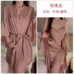 Guiruo Sexy Backless Temptation Ice Silk Pajamas Simple Sling Sleeping Dress Lace up Outer Robe Women's Home Furnishing Set 1910