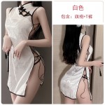 Guiruo Fun Lingerie Sexy Sleeveless Lacing Qipao Mesh Seethrough Temptation Plate Buckle Classic Uniform Set 1387