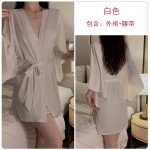 Guiruo Sexy Lace Pajamas with Chest Pads Gathered Open Back Large Suspended Sleeping Dress Outer Robe Home Suit Set 1690