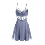 Guiruo Brand Sexy Hollow out Embroidery Mesh Open Back Sleeping Dress Solid Color Robe Women's Home Furnishing Set P3147