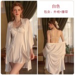 Guiruo Brand's Spring and Summer Sexy Backless Temptation Chest Pads Gather Sleepwear Ice Silk Robe Women's Home Fur Set 2219