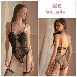 Guiruo Fun Lingerie Women's Sexy Lace Hanging Strap with Hidden Buckle Open Bra Pads One Piece Small Chest Perspective Set 1379