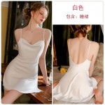 Guiruo Spring/Summer Sleeping Skirt Private Room Swinging Collar Split Spicy Temptation Sling Sleeping Dress Women's Outrobe Home Suit Set 1910